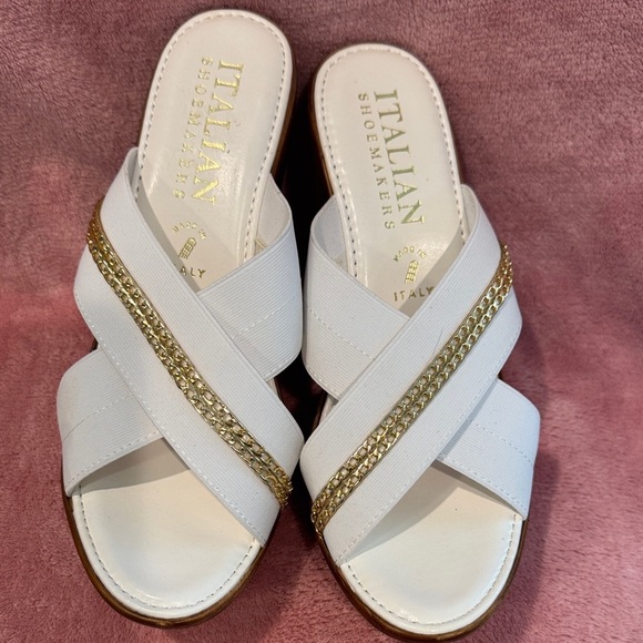 Italian Shoemakers White and Gold Wedge Sandals - Picture 2 of 6